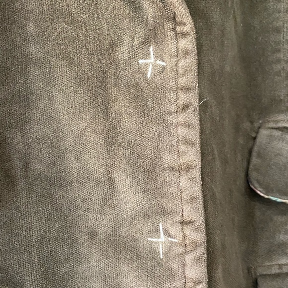 Equestrian Sz Lg Jr Brown Twill Floral Lined Jacket Snap Pockets Frayed Wrists - Picture 4 of 11